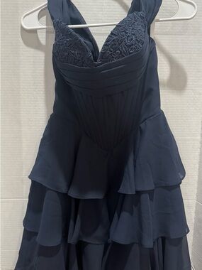 Amazon Navy Lace Bodice Tiered Prom Dress